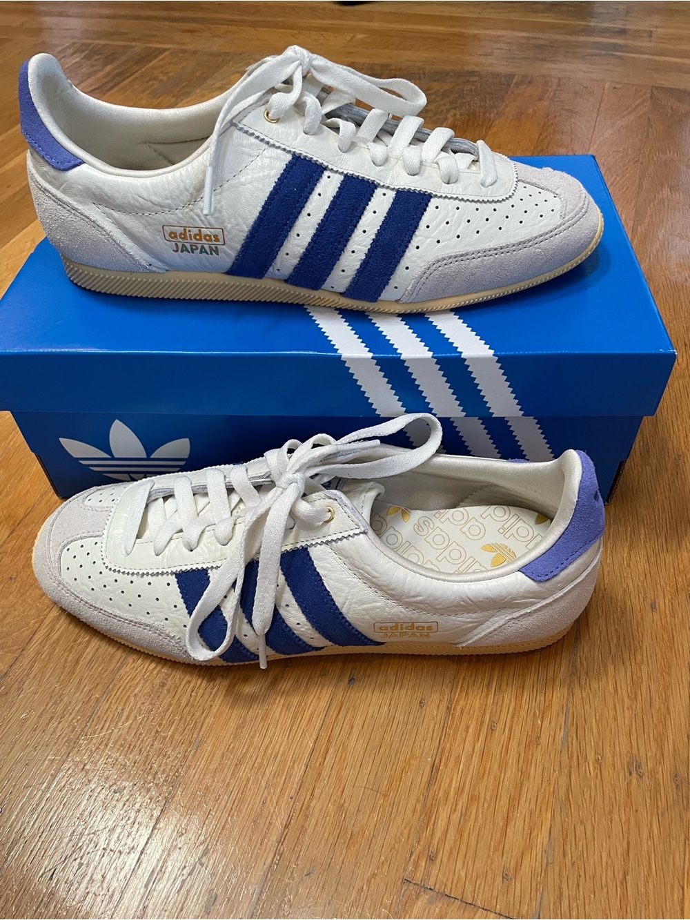 adidas Japan Women’s White Sneakers with Blue Stripes